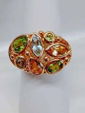 Gold Vermeil Multi-Stone Ring with Blue Topaz, Citrine And Peridot Stones Size 7